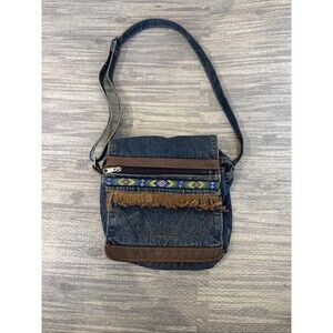 Vintage Blue Denim Shoulder Strap/Tote Bag/Purse 2 Zipper Compartments